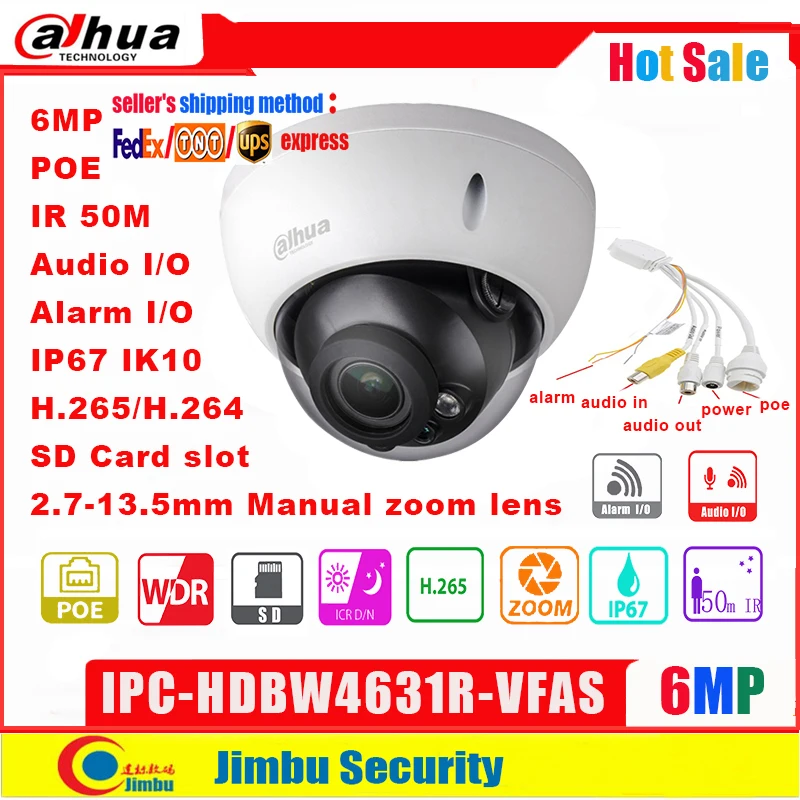 Dahua IP Camera POE 6MP IPC HDBW4631R VFAS 2.7 13.5mm H.265 Manual zoom