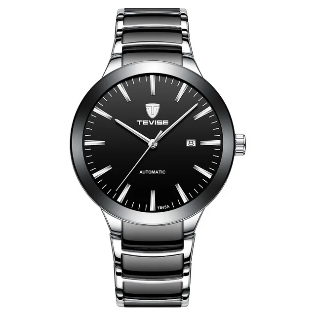 TEVISE Топ бренд Automatico Relogio Masculino роскошные механические часы для мужчин Tourbillon часы с каркасом военные мужские часы подарки - Цвет: Silver black