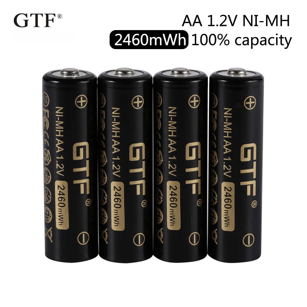 

2020 New GTF 1.2V NI-MH AA battery 2460mWh 2050mAh 100% capacity rechargeable battery for Camera Flashlight