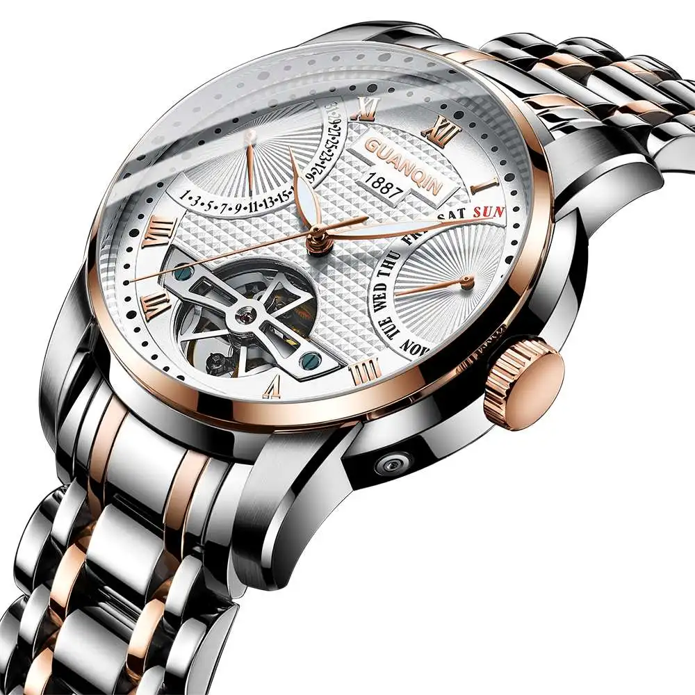 Clock D Мужские наручные часы GUANQIN механические automatic Tourbillon мужской представительские часы водонепроницаемые часы для плавания Relogio Masculino - Цвет: Clock D