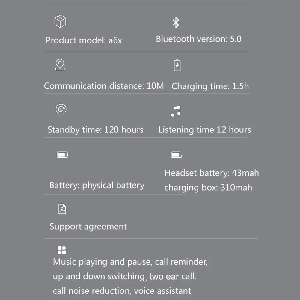 A6X мини TWS Близнецы настоящие беспроводные наушники-вкладыши Bluetooth 5,0 спортивные стерео наушники гарнитура с микрофоном 280 мАч автоматическая зарядка