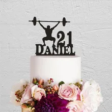 Пользовательские забавные Тяжелая атлетика украшение для именинного торта по имени 21 день рождения украшения для торта для вечеринки персонализированные имя возраст торт топперы