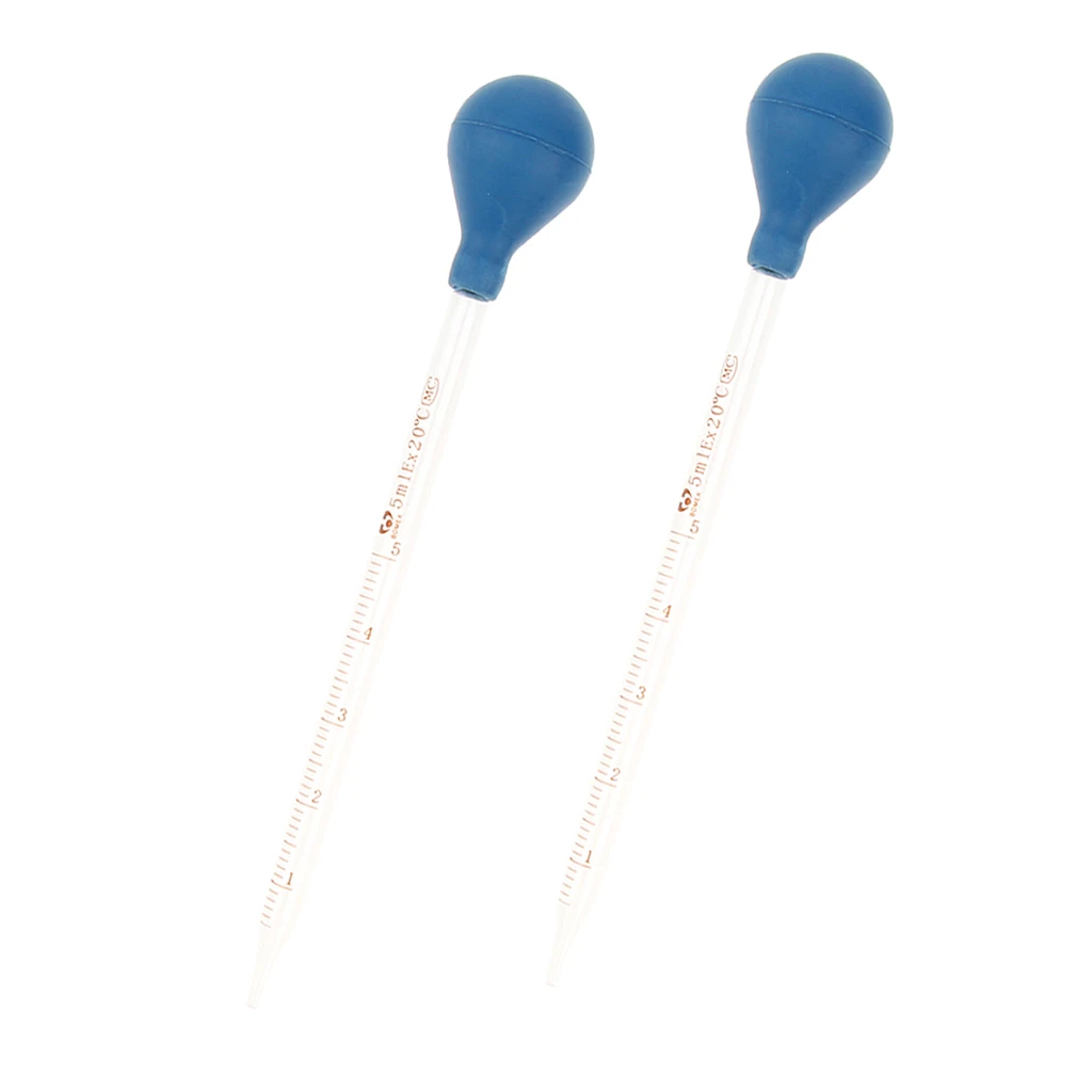 2PCS 5ml Glass Pipette with Rubber Bulb Laboratory Chemistry Dropper Dispensing, Clear Graduation