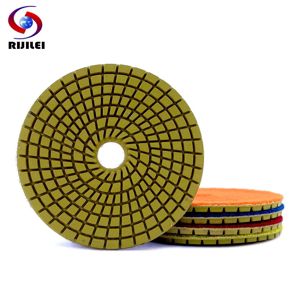 

RIJILEI 5PCS 4inch Wet Diamond Polishing Pads 5 Steps Grinding Discs For Granite Stone Concrete floor Marble Polish