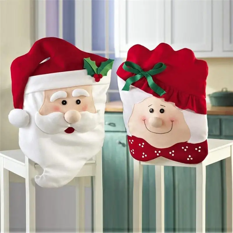 

HOT Xmas Mr and Mrs Santa Claus Christmas Dining Dinner Table Chair Back Cover Decoration