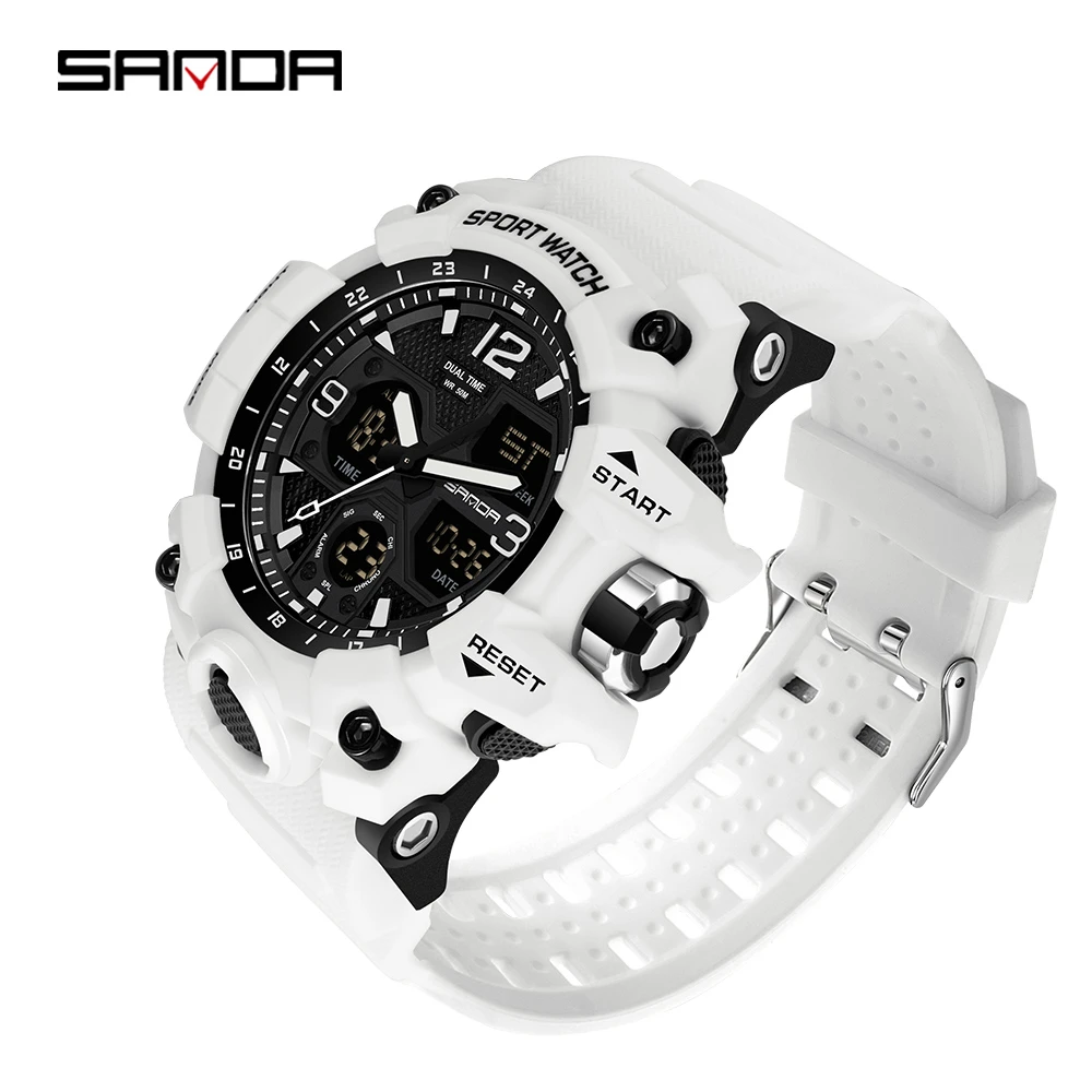 SANDA New Fashion Sport Military Men's Wrist Watch Digital Quartz Dual Display Watches Waterproof Casual Watch for Male 6030