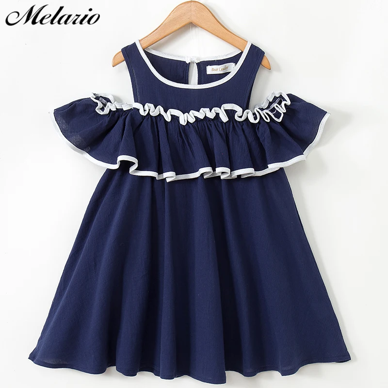 Melario платья для девочек летние для девочек платье из джинсовой ткани голый плечо узлы с коротким рукавом хлопковые летние платья для 2 до 6 лет дети