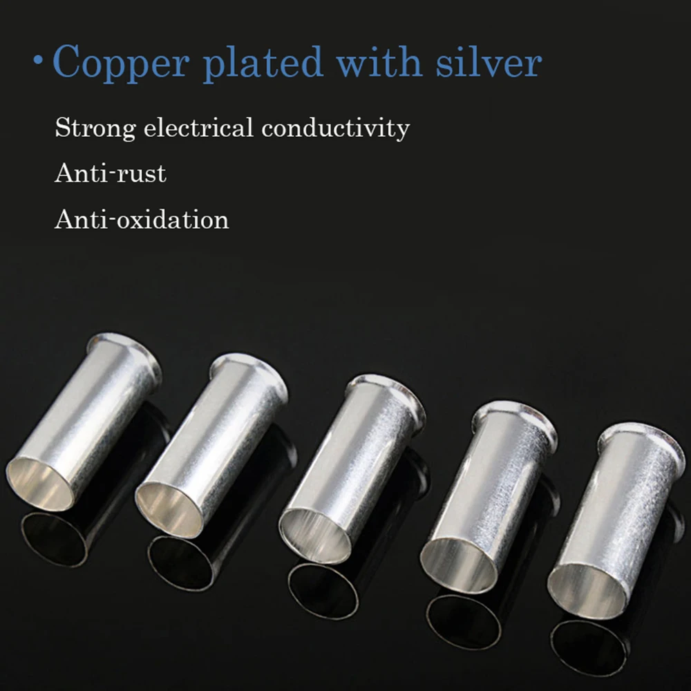 Description Picture 5 of item100PCS EN Tube Copper Silver-Plated Ferrules Non-Insulated Wire Connector Electrical Cable Crimp Terminal 0.5mm2-16mm2 22-10 AWG