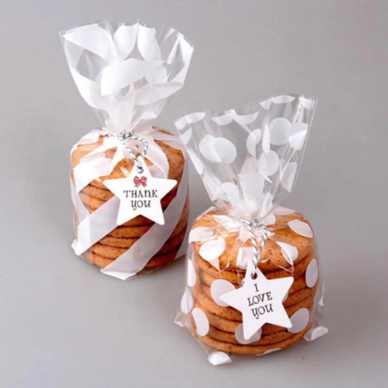 

100PCS Cute Cookie Candy Gift Bags Flat Cellophane Treat Bag for Candy Biscuits Snack Baking Package Event Party Supplies