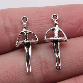 

WYSIWYG 15pcs/lot Charms Dancing Diy Jewelry Findings Antique Silver Color 10x25mm Dancing Charms
