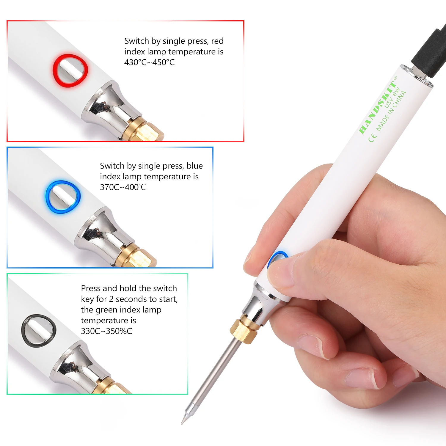 Handskit USB Charging Soldering Iron 5V 8W Adjustable Temperature Electric Soldering Iron Kit with Soldering station solder Wire rework station