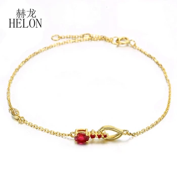 

HELON SI/H Diamond Oval 3X4mm Natural Ruby Solid 18K Yellow Gold Female Bracelet For Party Engagement Women Bracelet Jewelry