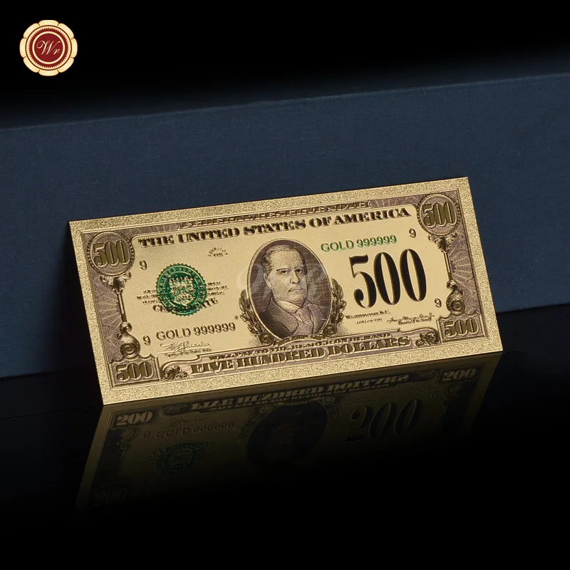 Wr Usa Fake Money Colorful America Gold Banconota Da 500 Usd Con Cornice In Plastica Bank Note Collection Gifts