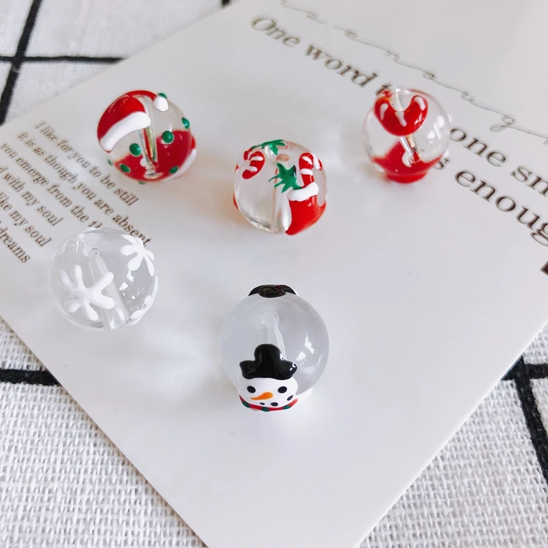 DIY Jewelry Accessories Christmas Cute Snowflake Snowman Straight Hole Glass Bead | Украшения и аксессуары