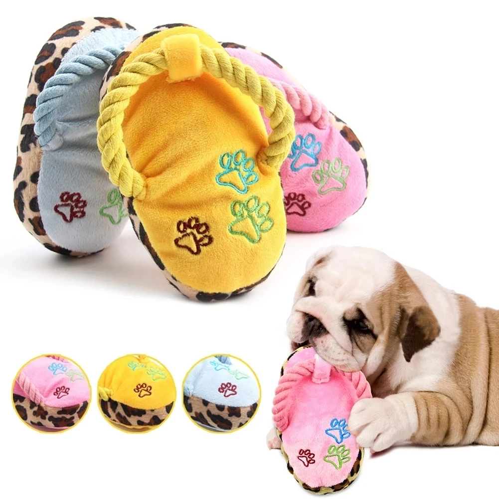 Pet Chewing Toy Plush Slippers Squeaky Bite Resistant Toy For Small