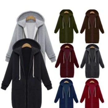 

Winter Coats 2019 Fashion Autumn Women Long Hoodies Sweatshirts Coat Casual Pockets Zipper Outerwear Hooded Jacket Plus Size