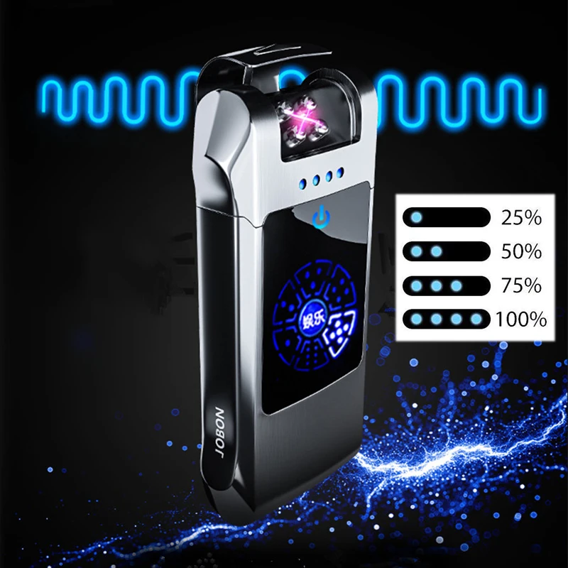 Double Arc Pulse Lighter USB Rechargeable Windproof Flameless Electric Lighters with Dice Play Screen