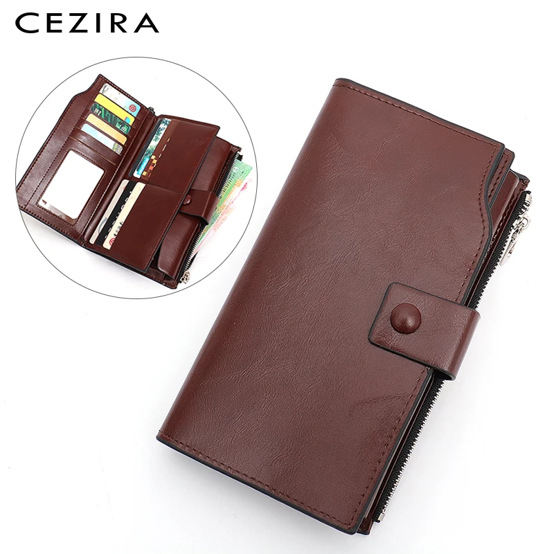 Prezzo CEZIRA Grandi Donne Lungo Del Raccoglitore Multi Card Holder Cuoio DELL UNITÀ di ELABORAZIONE Della Signora Frizione di Giorno A Scatto Zip Portafogli Borse Della Borsa Carteira Feminina