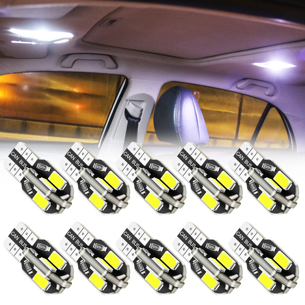 Светодиодный светильник T10 W5W 2825 для салона Volkswagen VW Passat B5 Jetta Bora Golf MK4 Polo Touran Tiguan 10x