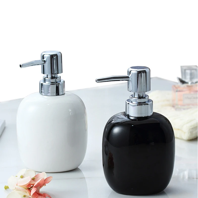 

360ml Ceramics Liquid Soap Dispenser Bathroom Shampoo Shower Gel Liquid Soap Bottle High-End Lotion Bottle ABS Press Head Home