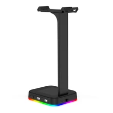 Suporte dos fones de ouvido do rgb com 3.5mm aux e 2 portas usb, suporte multifuncional do fone de ouvido para acessórios do computador do jogo dos jogadores