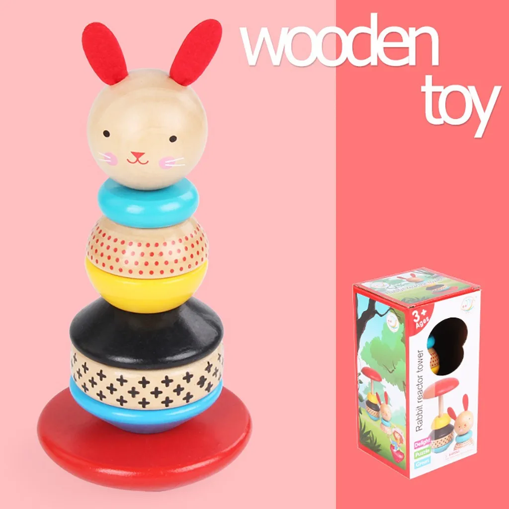 Игрушка-неваляшка, деревянная голова кролика, неваляшка, радужные Цветные Блоки, наборные блоки, Детская развивающая игрушка, подарок, Juguete vaso#3