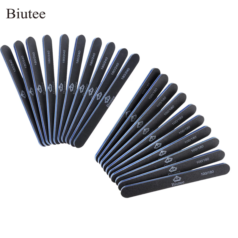 

Biutee 10pcs/Set Nail Files 100/180 and 180/240 Nail Buffer Black Washable Manicure Tools Pedicure Fingernail File High Quality