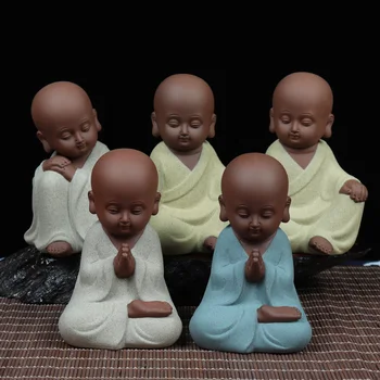 

1PCS Purple Clay Monk Small Buddha Figurine Car Ornament Tea Play tea Pets Boutique Tea Table decoration Tea Ceremony Crafts