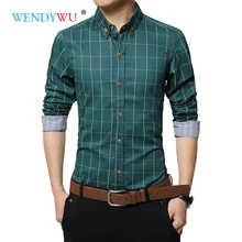 FJUN, Новинка осени, мужская рубашка с длинным рукавом, Бизнес Стиль, повседневный стиль, хлопок, тонкий кардиган, в клетку, с отворотом, мужская рубашка, топ, M-5XL