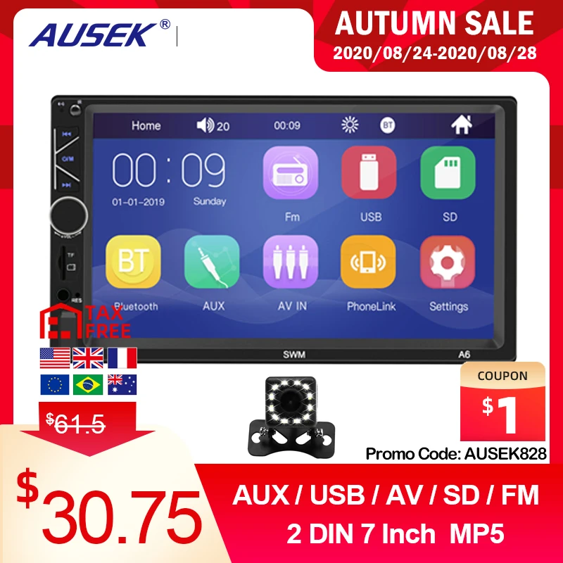 Автомобильное радио AUSEK 2din 7 "с сенсорным экраном Mirrorlink Авто Радио Bluetooth стерео