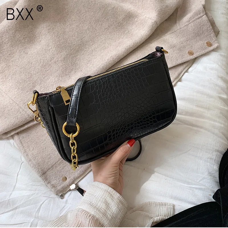 

[BXX] Stone Pattern PU Leather Crossbody Bags For Women 2020 Chain Solid Color Small Shoulder Messenger Bag Female Handbag HI939