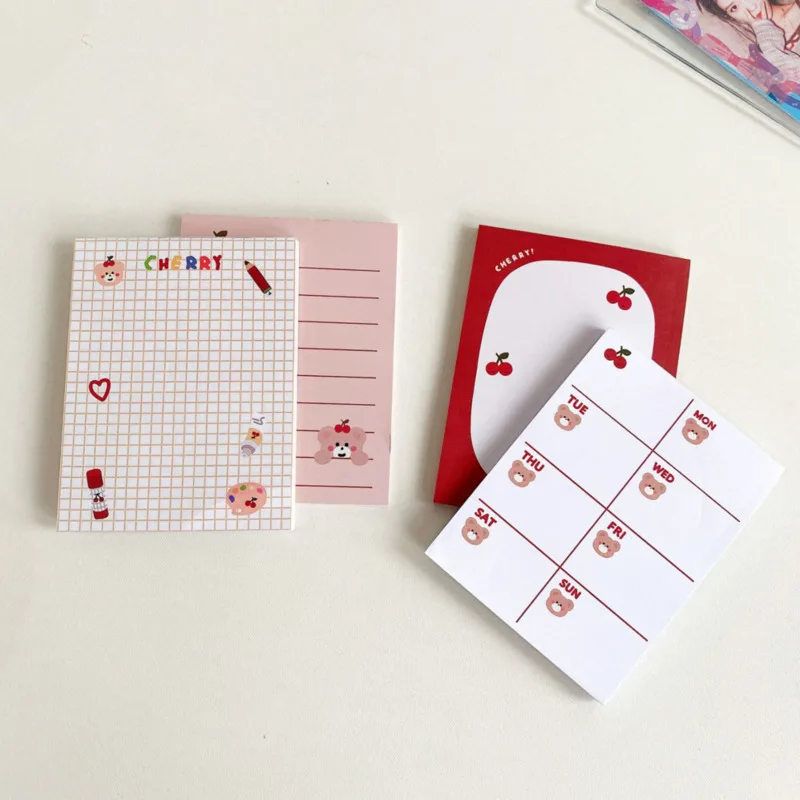 Ins Cute Cherry Bear Memo Pad Student Weekly To Do List Portable Office Message Paper Mini Grid Notebook Stationery 50 Sheets