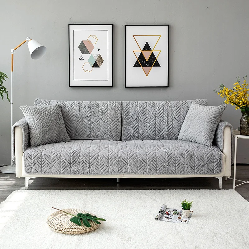 

Sofa Covers for Living Room Solid Color Warm Plush Sofa Cushion Couch Cover Modern Minimalist Corner Sofa Towel Seat Pad