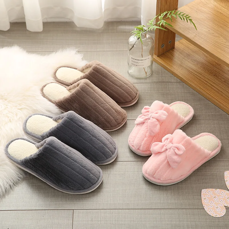 

SOURCE Straight Connector New Style Rabbit Fur Home Slipper Bow Couples New Style Wool Sleeper Cotton Slippers Korean-style