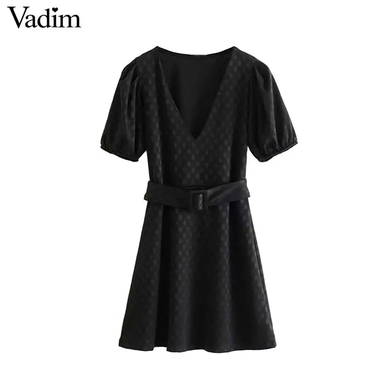 Vadim женское стильное платье в горошек с v-образным вырезом с пышными рукавами и поясом, эластичные женские элегантные шикарные Мини платья, vestidos QC671