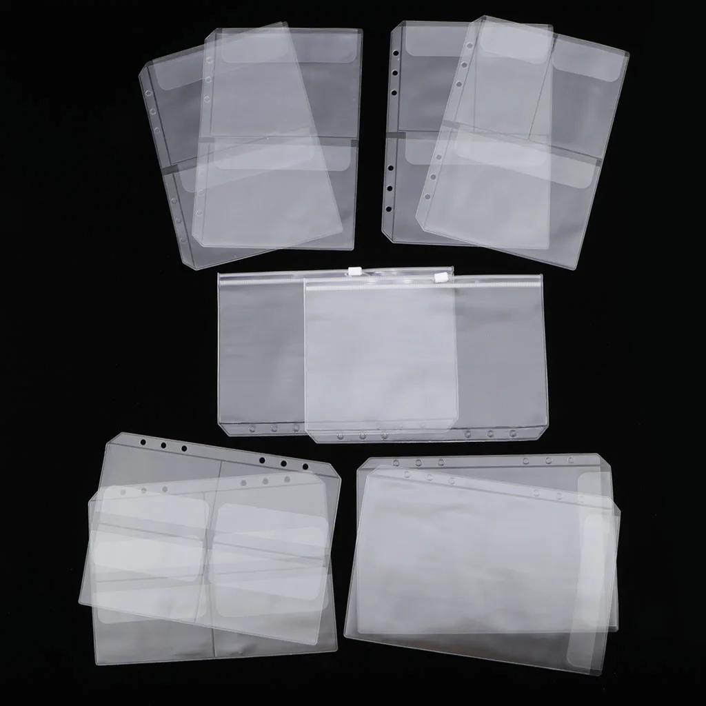 10 Pack A5 Binder Pocket with 6 Holes Binder Sleeves PVC Document Filling Bags Binder Folders - Fit for 6 Rings Notebook