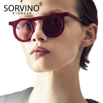 

SORVINO Lady Round Sunglasses Retro Women Novelty Goggle Designer Flat Top Festival Leopard Circle Sun Glasses Red Shades SP23