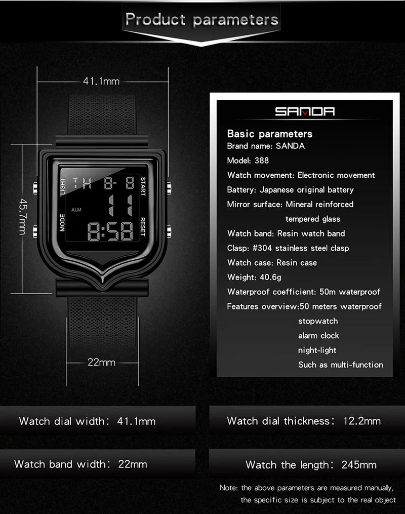 SANDA, спортивные часы, мужские электронные часы, многофункциональные часы, мужские электронные часы, мужские светодиодный электронные часы