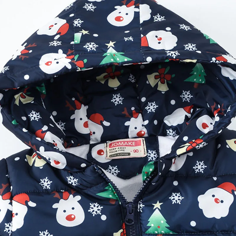 Детская одежда; зимняя одежда для мальчиков и девочек; хлопковое пальто; бархатная теплая Рождественская верхняя одежда с капюшоном и принтом; Качественная одежда