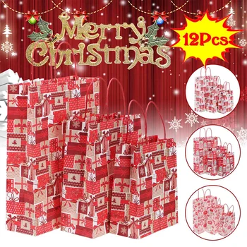 

New 12pcs/set Christmas Paper Gift Box Bags Christmas Decorations For Candy Gift Packing Bag Hand Bag New Year Supplies
