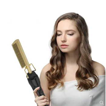 

2019 newest gold hair comb Fast Smoothing Electric Hair Straightener Brush Ceramic Heating Temperature