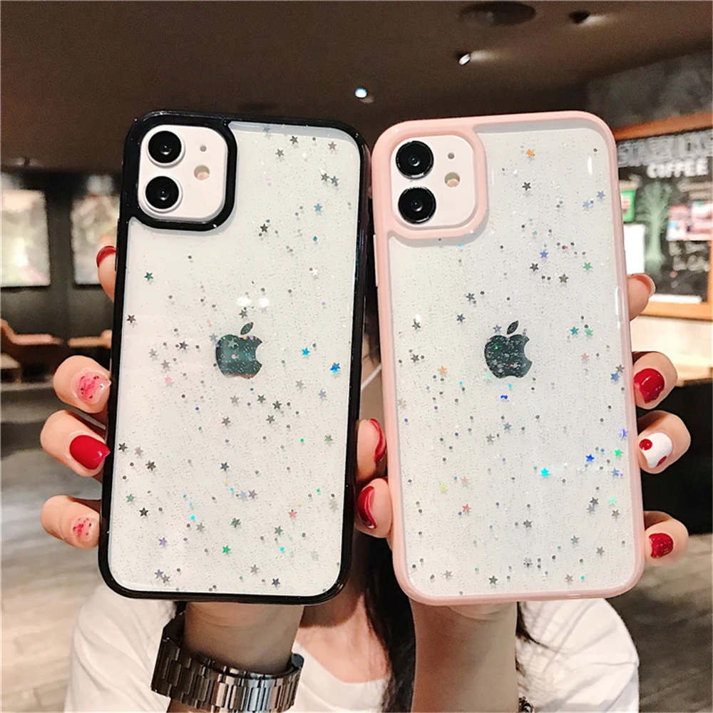 Чехол для iPhone 7 8 Plus 12 Mini 11 Pro Max XS XR X SE 2020 прозрачный с блестками и звездами |