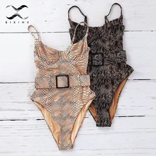 Push up snake print mulher maiô uma peça monokini fivela sexy banho feminino 2020 alta corte bodysuits banhistas maiô(China)