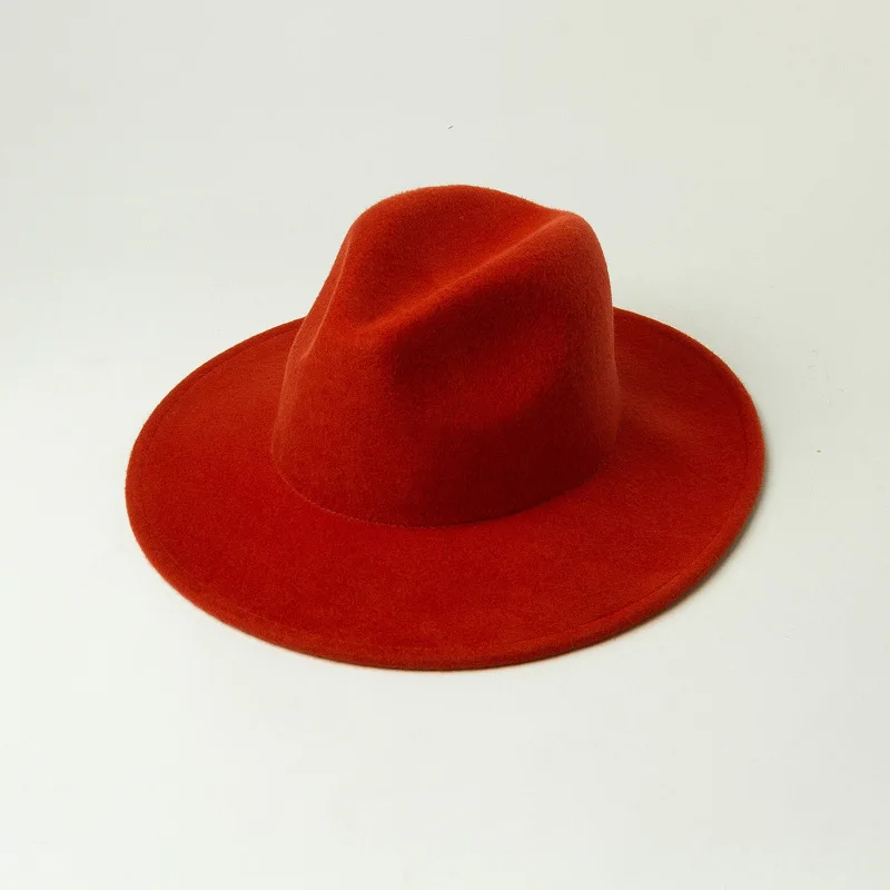 orange red 01910-hh9009 Зимняя шерстяная однотонная детская шляпа, 53 см, Детская Шляпа Fedora, джаз, Панама - Цвет: orange red