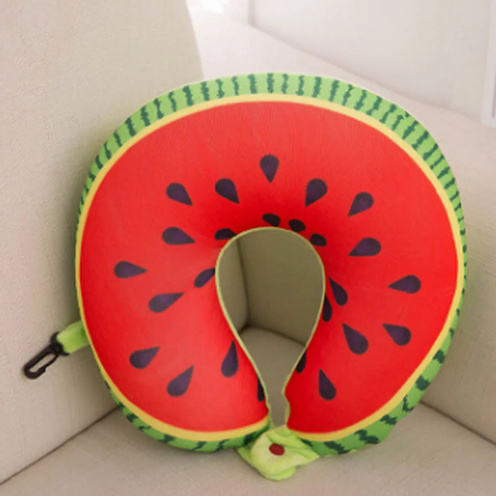 Fruit U Shaped Pillow Nap Travel Pillow Car Neck Pillow Watermelon Lemon Kiwi Orange Pillows Soft Cushion Home Office Using