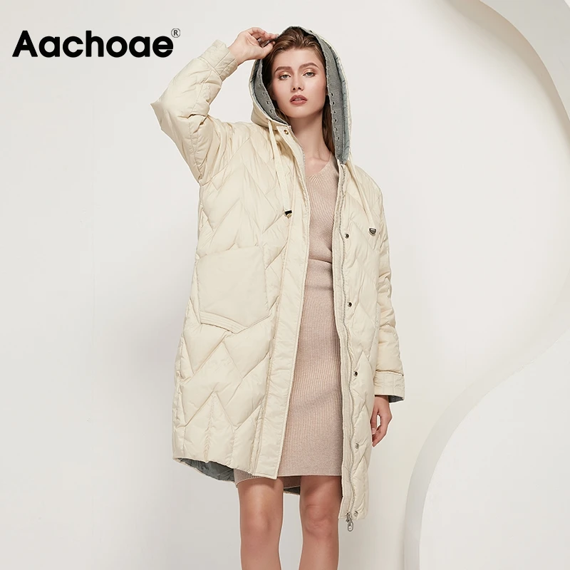 Aachoae Thick Warm Patchwork Hooded Coat Women