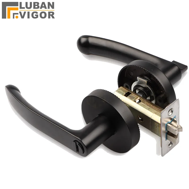 Single bolt handle lock,For Toilet bathroom bedroom,with Key or No key,black gold color,easy installation,door hardware afbeelding
