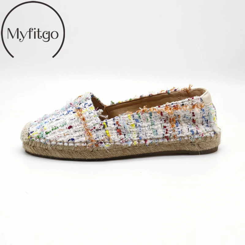 

Myfitgo Flat Loafers for Women Slip on Shoes Espadrilles Walking Shoes Woven Round Toe Lazy Ladies Casual Shoes Sheepskin Inside