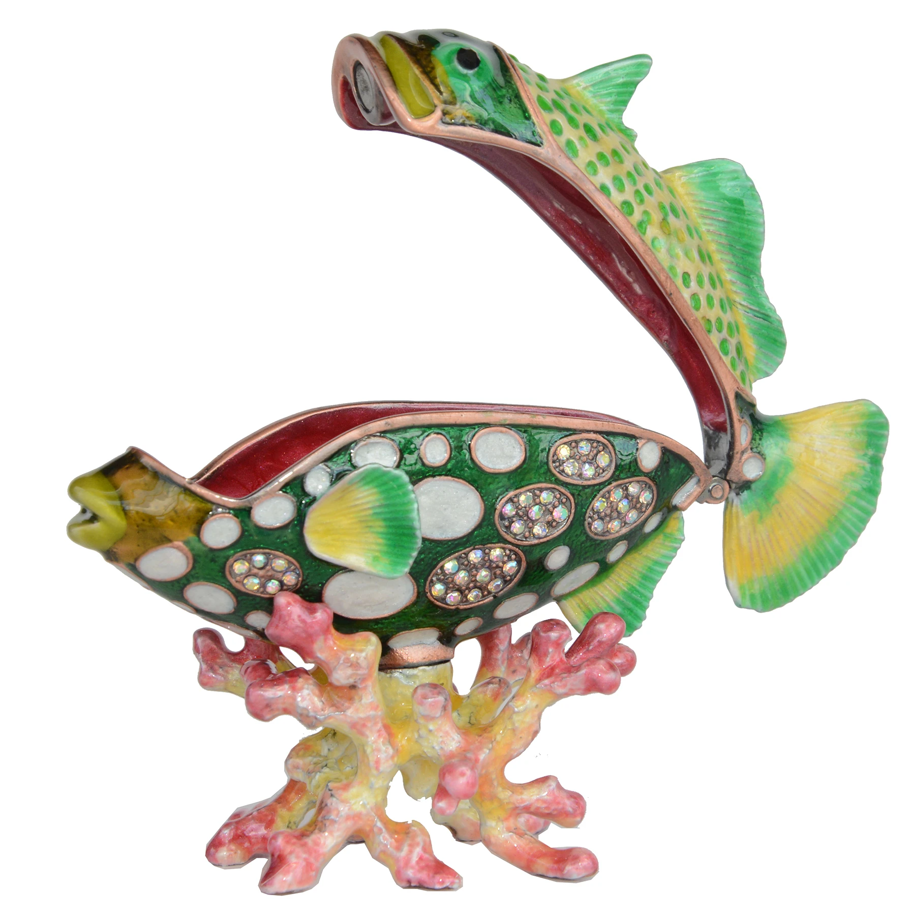 Tropical Fish with Coral Hinged Mini Storage Boxes Rhinestones Collectible Gifts