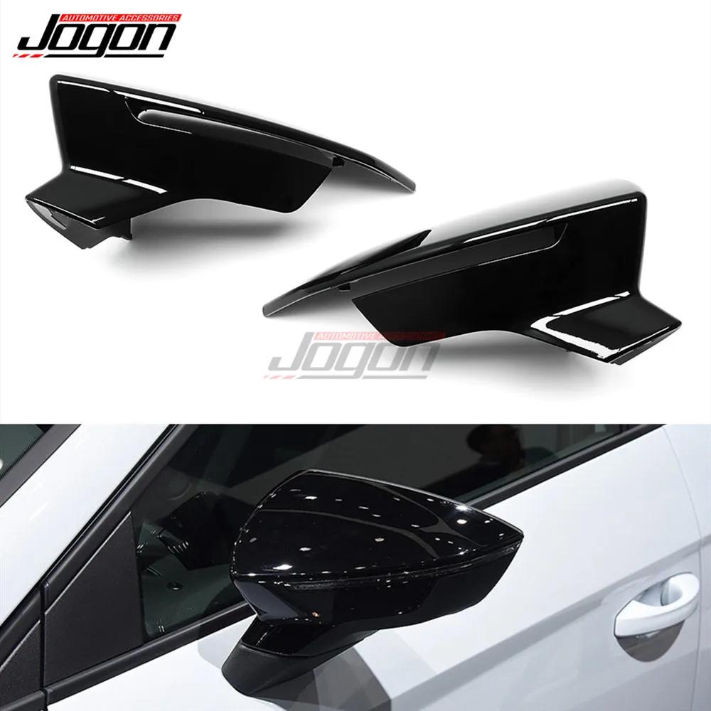 Black&Carbon Fiber Side Rearview Rear View Mirror Cover Cap For SEAT